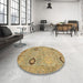 Round Abstract Light Brown Oriental Rug in a Office, abs1661