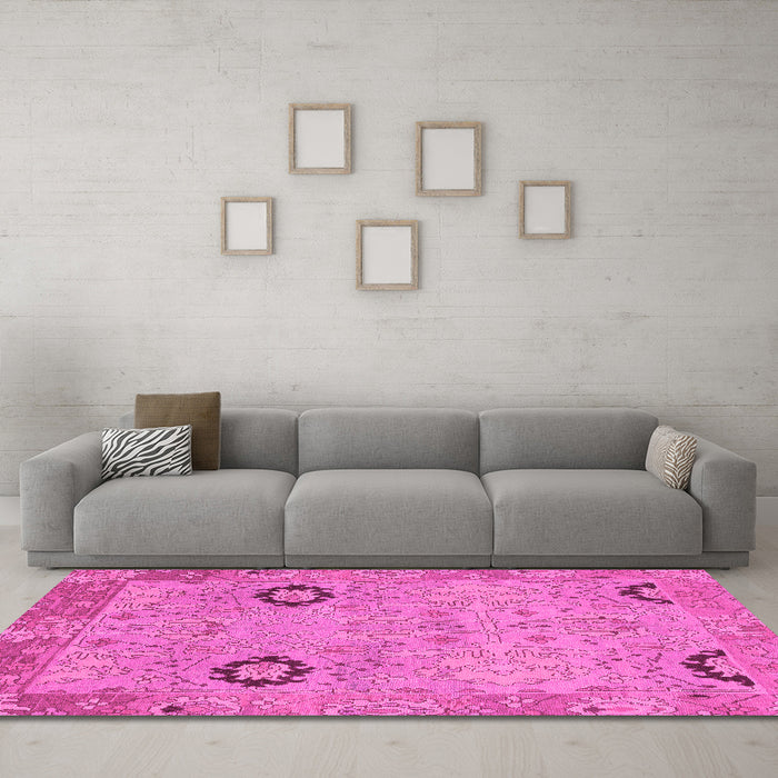 Machine Washable Oriental Pink Traditional Rug in a Living Room, wshabs1661pnk