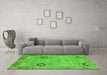 Machine Washable Oriental Green Traditional Area Rugs in a Living Room,, wshabs1661grn