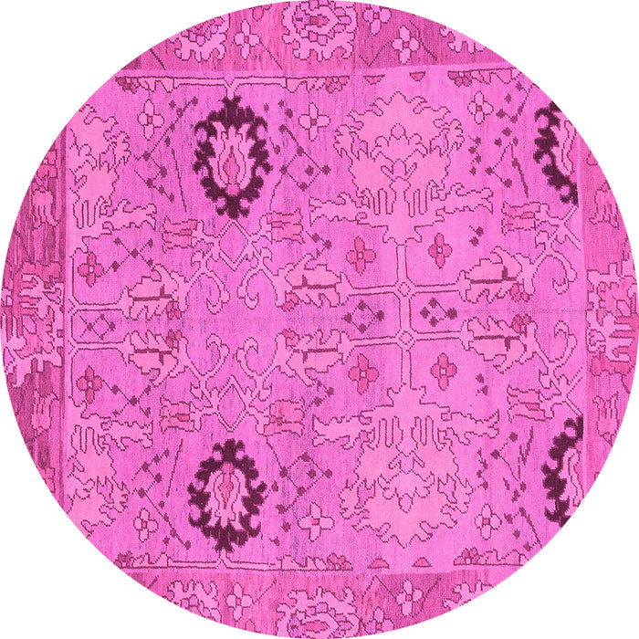 Round Machine Washable Oriental Pink Traditional Rug, wshabs1661pnk