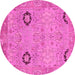 Round Machine Washable Oriental Pink Traditional Rug, wshabs1661pnk