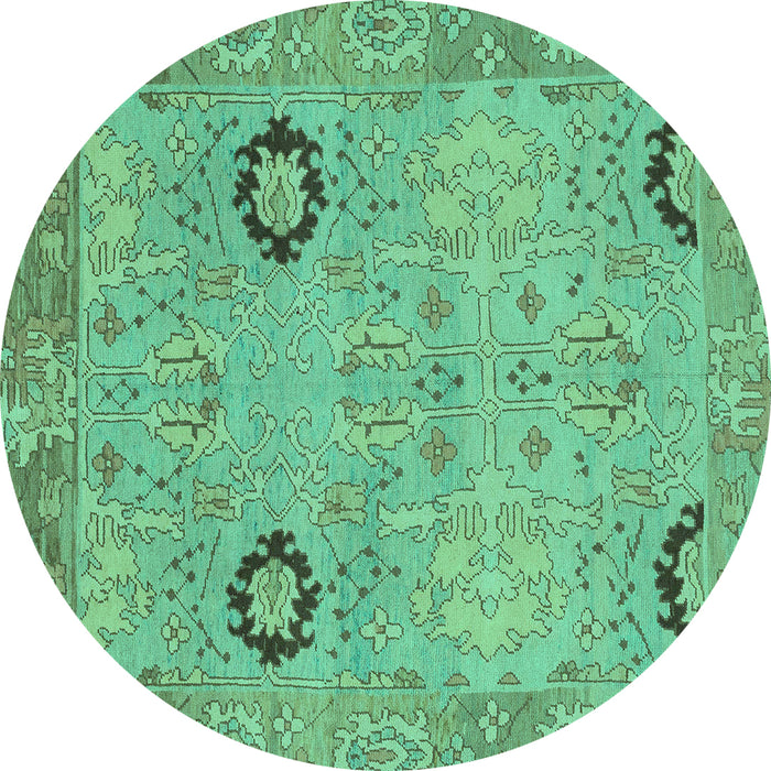 Round Oriental Turquoise Traditional Rug, abs1661turq