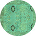 Round Oriental Turquoise Traditional Rug, abs1661turq