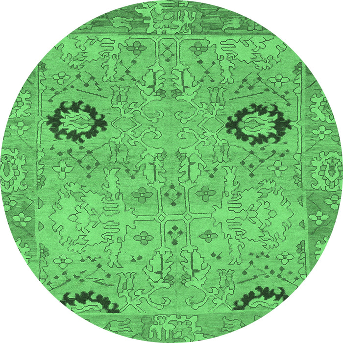 Round Machine Washable Oriental Emerald Green Traditional Area Rugs, wshabs1661emgrn