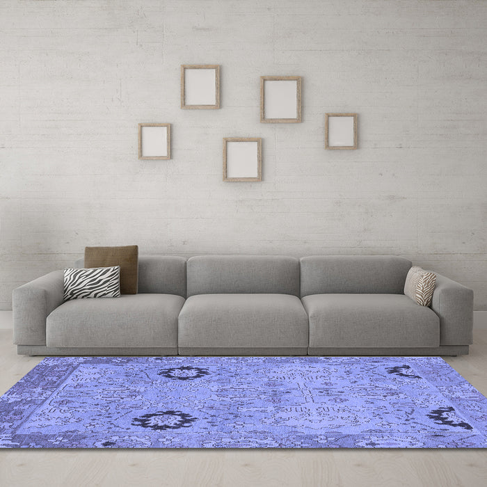 Machine Washable Oriental Blue Traditional Rug in a Living Room, wshabs1661blu