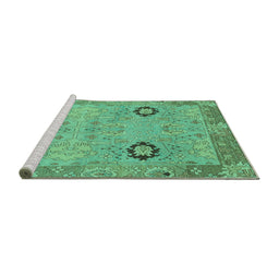 Sideview of Machine Washable Oriental Turquoise Traditional Area Rugs, wshabs1661turq