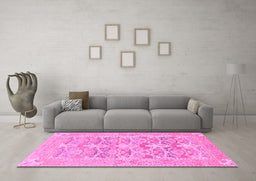 Machine Washable Oriental Pink Traditional Rug in a Living Room, wshabs1662pnk