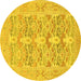 Round Machine Washable Oriental Yellow Traditional Rug, wshabs1662yw