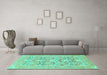 Machine Washable Oriental Turquoise Traditional Area Rugs in a Living Room,, wshabs1662turq