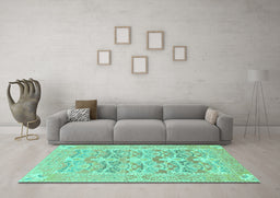 Machine Washable Oriental Turquoise Traditional Area Rugs in a Living Room,, wshabs1662turq