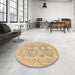 Round Abstract Bronze Brown Oriental Rug in a Office, abs1662