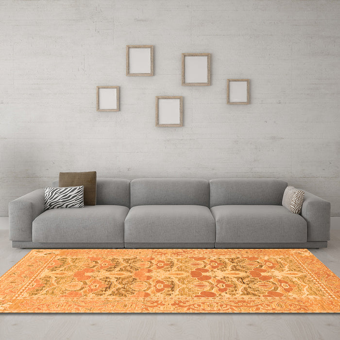 Machine Washable Oriental Orange Traditional Area Rugs in a Living Room, wshabs1662org