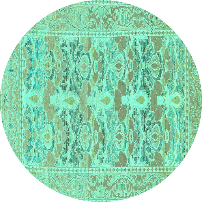 Round Machine Washable Oriental Turquoise Traditional Area Rugs, wshabs1662turq