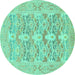 Round Machine Washable Oriental Turquoise Traditional Area Rugs, wshabs1662turq