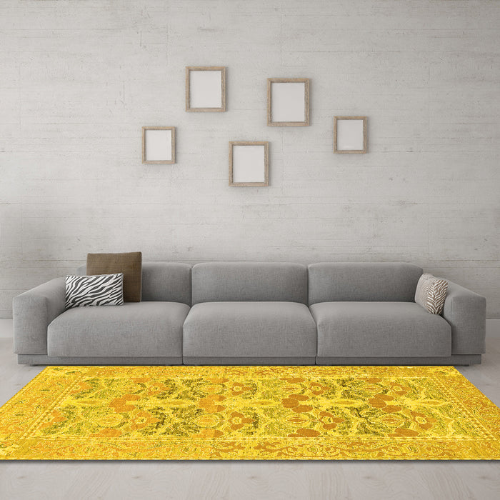 Machine Washable Oriental Yellow Traditional Rug in a Living Room, wshabs1662yw