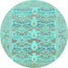 Round Machine Washable Oriental Light Blue Traditional Rug, wshabs1662lblu