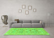 Machine Washable Oriental Green Traditional Area Rugs in a Living Room,, wshabs1662grn