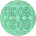 Round Oriental Turquoise Traditional Rug, abs1662turq