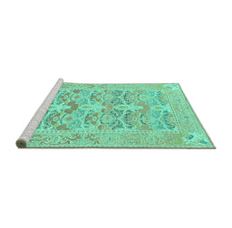 Sideview of Machine Washable Oriental Turquoise Traditional Area Rugs, wshabs1662turq