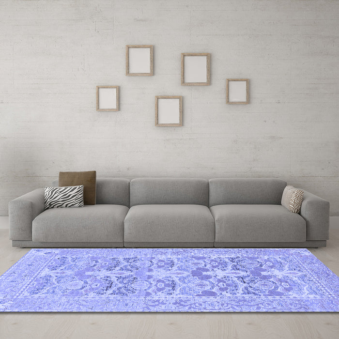 Machine Washable Oriental Blue Traditional Rug in a Living Room, wshabs1662blu