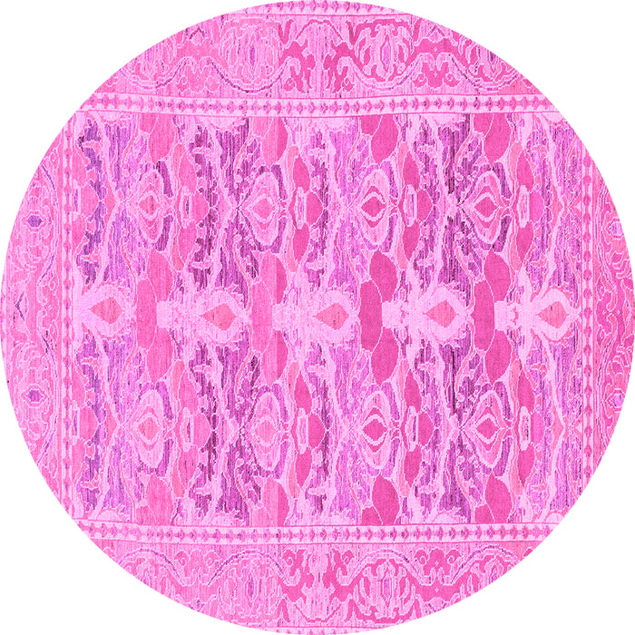 Round Machine Washable Oriental Pink Traditional Rug, wshabs1662pnk