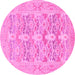 Round Machine Washable Oriental Pink Traditional Rug, wshabs1662pnk