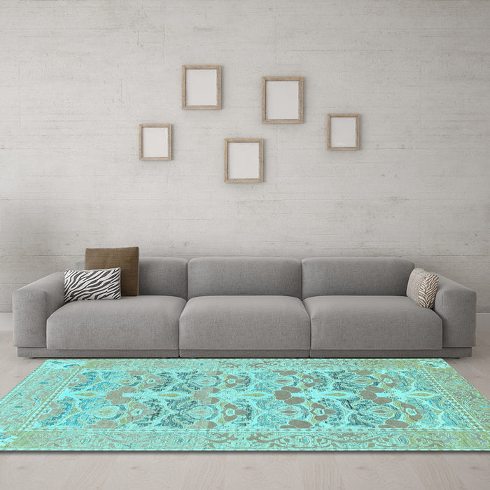 Machine Washable Oriental Light Blue Traditional Rug in a Living Room, wshabs1662lblu