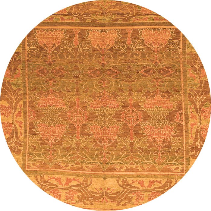 Round Machine Washable Abstract Orange Modern Area Rugs, wshabs1663org