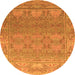 Round Machine Washable Abstract Orange Modern Area Rugs, wshabs1663org