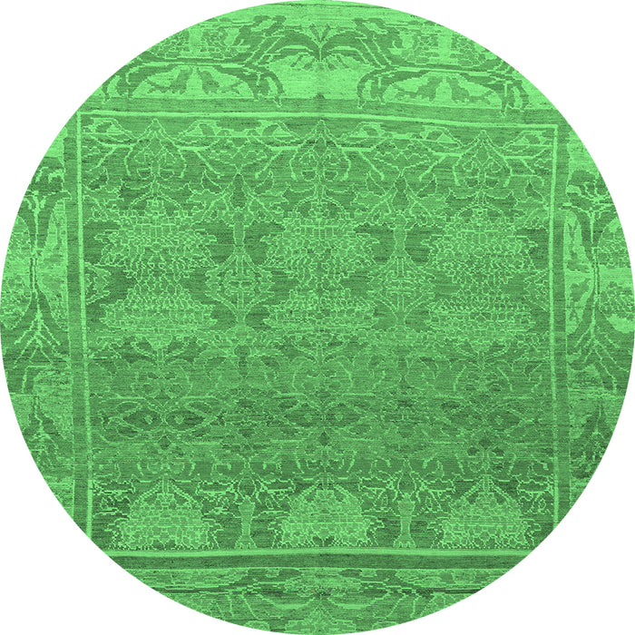 Round Machine Washable Abstract Emerald Green Modern Area Rugs, wshabs1663emgrn