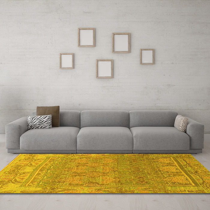 Machine Washable Abstract Yellow Modern Rug in a Living Room, wshabs1663yw