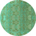 Round Machine Washable Abstract Turquoise Modern Area Rugs, wshabs1663turq