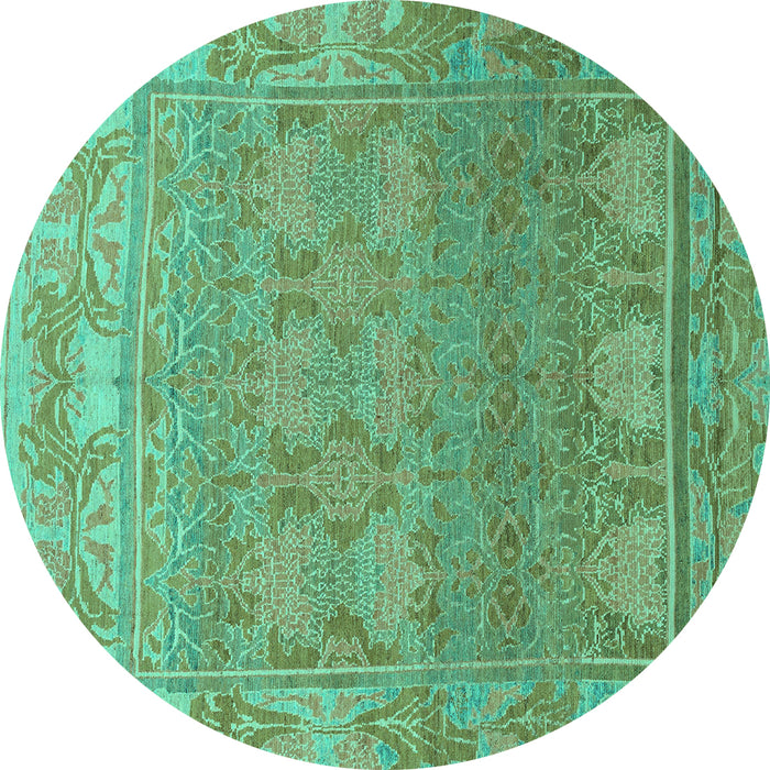 Round Abstract Turquoise Modern Rug, abs1663turq