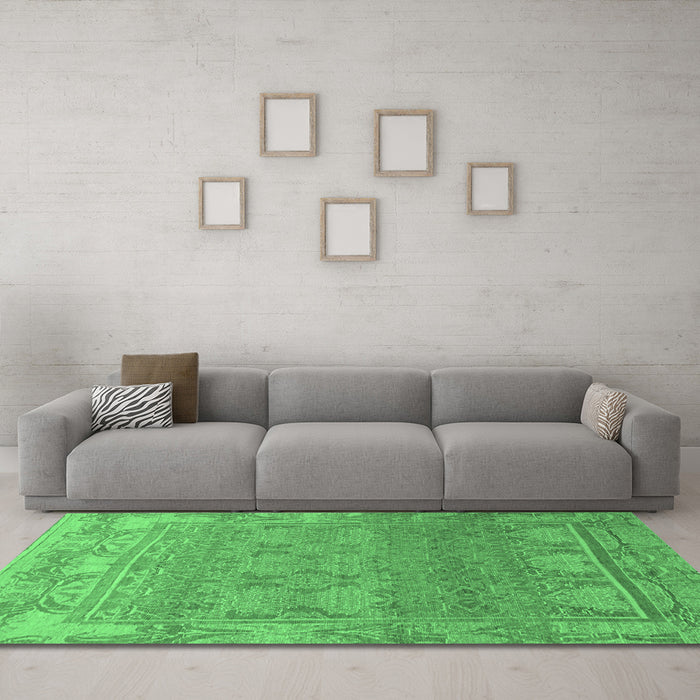 Machine Washable Abstract Emerald Green Modern Area Rugs in a Living Room,, wshabs1663emgrn