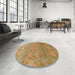 Round Machine Washable Abstract Sedona Brown Rug in a Office, wshabs1663