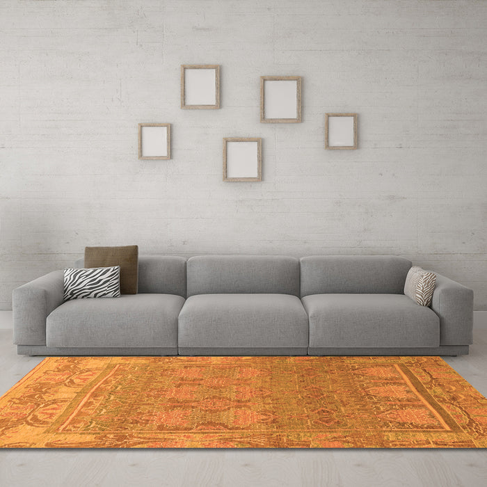 Machine Washable Abstract Orange Modern Area Rugs in a Living Room, wshabs1663org