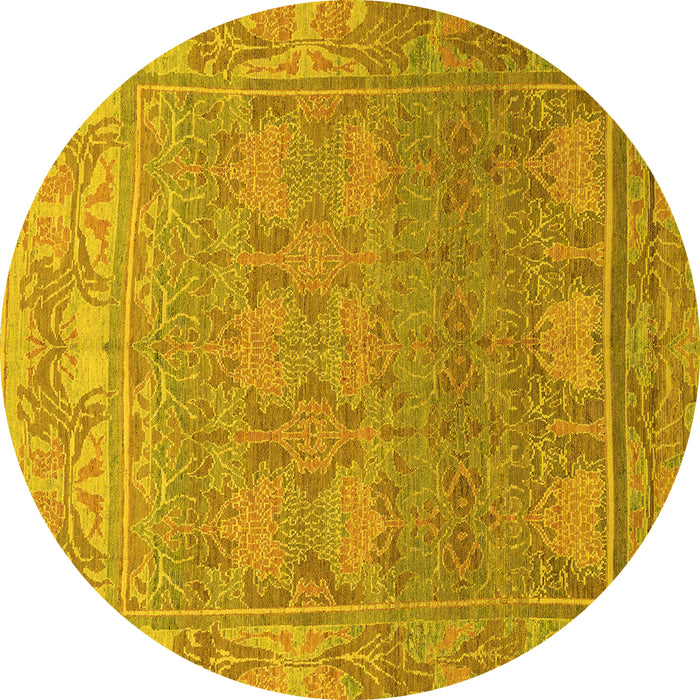 Round Abstract Yellow Modern Rug, abs1663yw