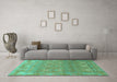 Machine Washable Abstract Turquoise Modern Area Rugs in a Living Room,, wshabs1663turq