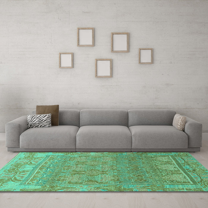 Machine Washable Abstract Turquoise Modern Area Rugs in a Living Room,, wshabs1663turq