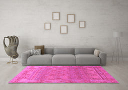 Machine Washable Abstract Pink Modern Rug in a Living Room, wshabs1663pnk