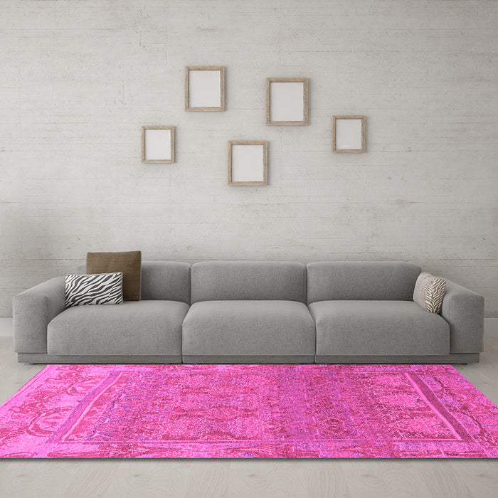 Machine Washable Abstract Pink Modern Rug in a Living Room, wshabs1663pnk