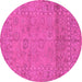 Round Machine Washable Abstract Pink Modern Rug, wshabs1664pnk