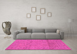 Machine Washable Abstract Pink Modern Rug in a Living Room, wshabs1664pnk