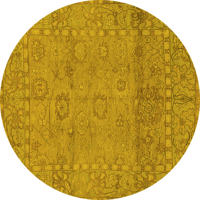 Round Machine Washable Abstract Yellow Modern Rug, wshabs1664yw