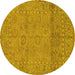 Round Machine Washable Abstract Yellow Modern Rug, wshabs1664yw