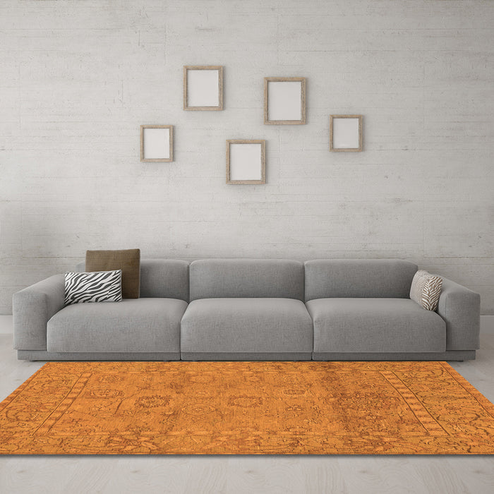Machine Washable Abstract Orange Modern Area Rugs in a Living Room, wshabs1664org