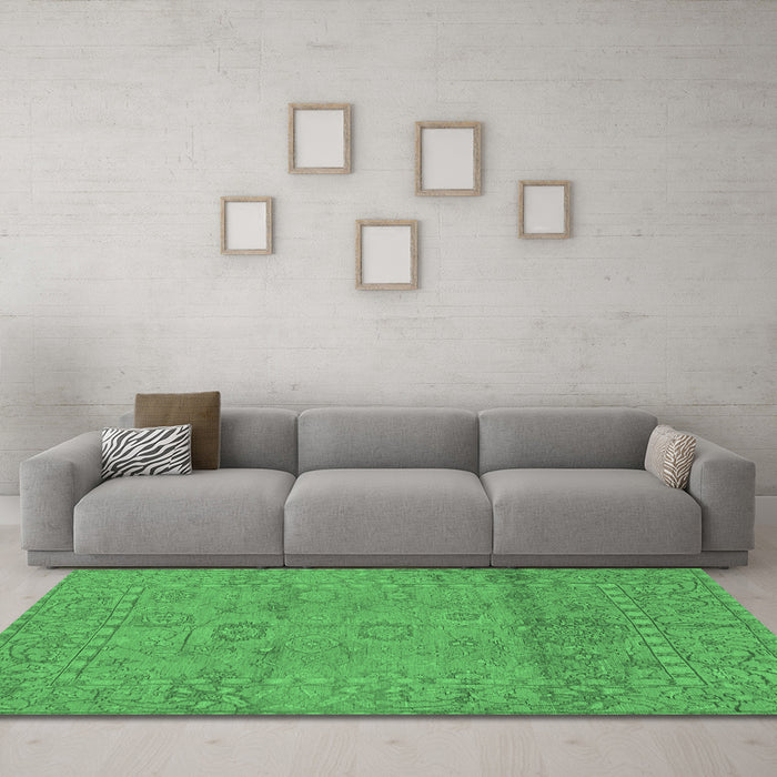 Machine Washable Abstract Emerald Green Modern Area Rugs in a Living Room,, wshabs1664emgrn