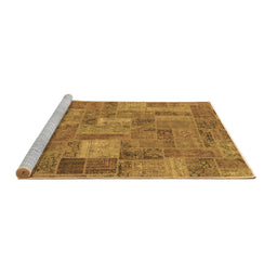 Sideview of Machine Washable Patchwork Brown Transitional Rug, wshabs1665brn