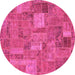 Round Machine Washable Patchwork Pink Transitional Rug, wshabs1665pnk