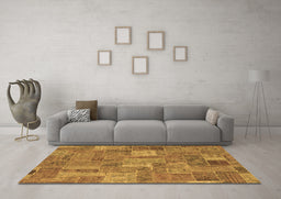 Machine Washable Patchwork Brown Transitional Rug in a Living Room,, wshabs1665brn